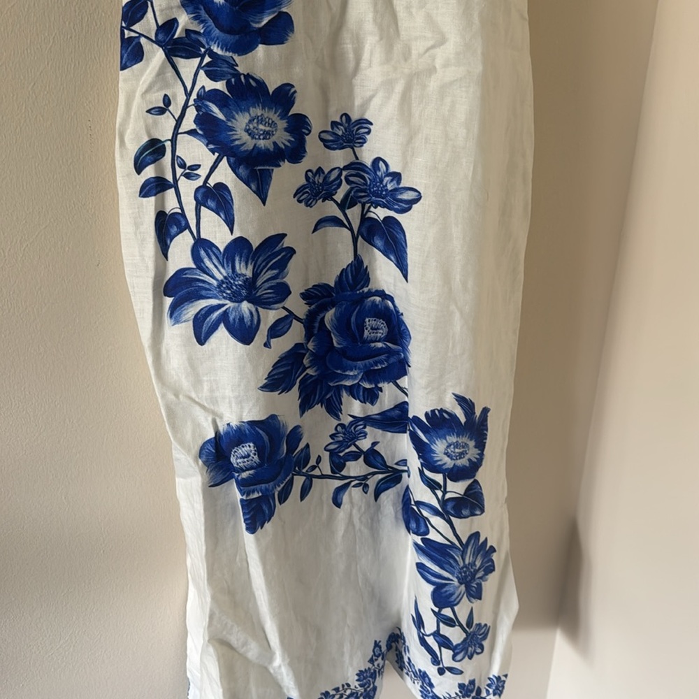 FARM RIO Floral Cascade Wavy Euroflax Premium Linen Midi Dress,Large,$280 - Picture 7 of 9